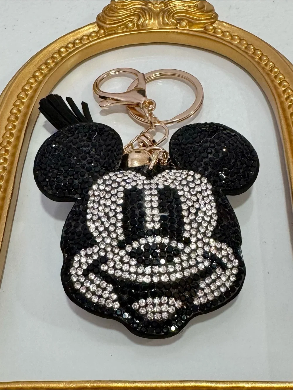 New Black Crystal Mouse-Face Keychain  with Tassel